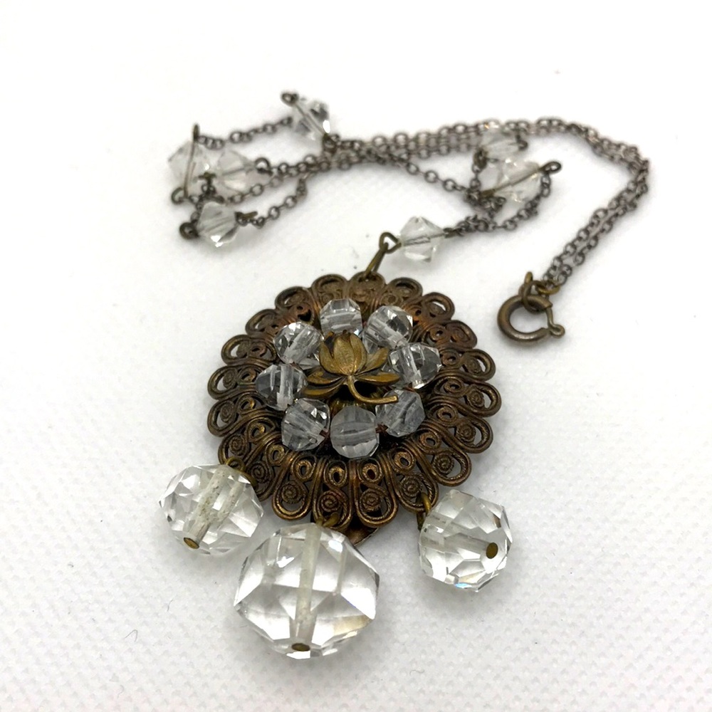 Vintage filigree flower beaded chain necklace